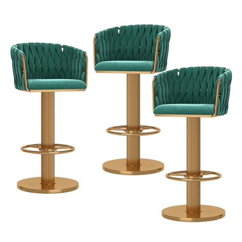 Set mit 3 modernen Barhockern aus goldfarbenem Samt – verstellbare Drehstühle mit Rückenlehnen für Küche, Zuhause, Bar und Insel – stilvolles gewebtes Design Set mit 3 modernen Barhockern aus goldfarbenem Samt – verstellbare Drehstühle mit Rückenlehnen für Küche, Zuhause, Bar und Insel – stilvolles gewebtes Design von Generisch