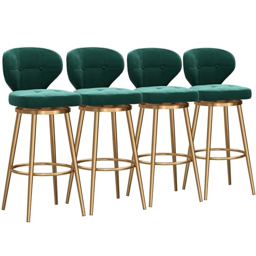 Set mit 4 Barhockern aus Samt mit Rückenlehne, 360° drehbar, Hochstühle, goldfarbene Fußstütze, Küche & Kneipe, stilvolles grünes Design, 75 cm Höhe von Generisch