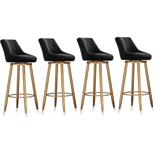 Set mit 4 Barhockern aus Samt mit Rückenlehne, Thekenhöhe, Stühle für Küche, Insel, Pub, Schwarz mit goldfarbenen Beinen, 65 cm Höhe von Generisch