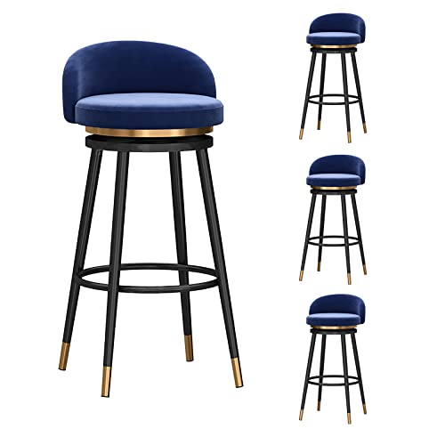 Set mit 4 Barhockern aus Samt mit Rückenlehnen und Fußstütze, Theke, hoher Frühstücks-Küchenstühle, Sitzhöhe 65/75 cm von Generisch