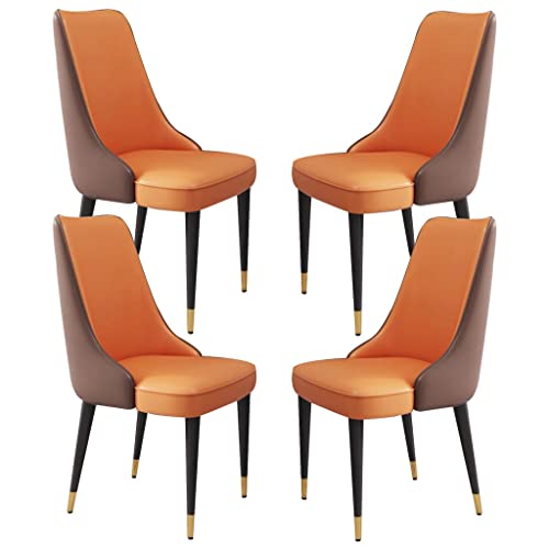 Set mit 4 Küchen-Esszimmerstühlen, Mikrofaser-Leder-Seitenstühle mit stabilen Beinen aus Karbonstahl, perfekt für Esszimmer, Arbeitszimmer und Lounge (Farbe: Kaffee und orangefarbene goldene Beine) von Generisch