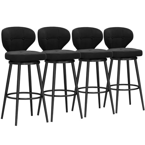 Set mit 4 Luxus-Barhockern aus Samt mit Rückenlehne und Metall-Fußstütze, Drehstuhl, hohe Thekenstühle, modernes Design, gepolsterte Bar-Sitzgelegenheit für Küche oder Esszimmer von Generisch