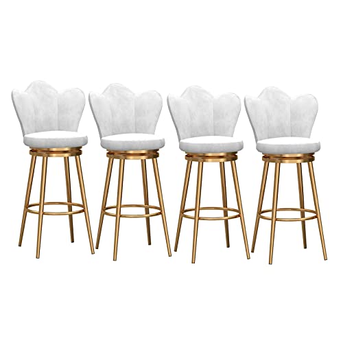 Set mit 4 Samt-gepolsterten Thekenhockern mit goldfarbenen Beinen für kleine Küchen oder Essbereiche, 75 cm Höhe, Weiß Set mit 4 Samt-gepolsterten Thekenhockern mit goldfarbenen Beinen für kleine Küchen oder Essbereiche, 75 cm Höhe, Weiß von Generisch