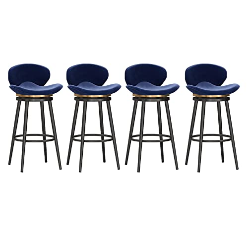Set mit 4 blauen Thekenhockern mit Rückenlehne, 360° drehbar, Barhocker für Kücheninsel und Bar, schwarze Metallbeine, 65 cm Sitzhöhe – moderne Möbel für Zuhause, gepolsterte Barstühle mit Fußstütze von Generisch