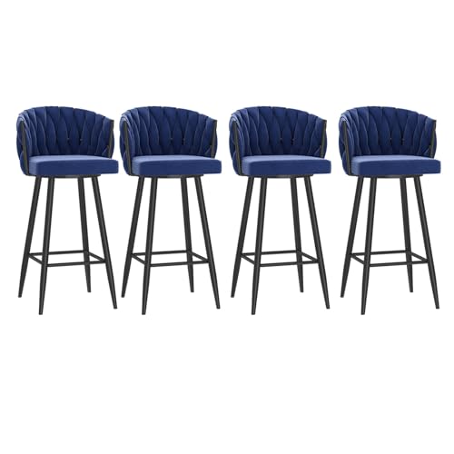 Set mit 4 drehbaren Barhockern, Samt, Küchenhöhe, Barhocker mit gewebter Rückenlehne für Kücheninsel, 75 cm Sitzhöhe, stilvolle blaue Barstühle für Essen und Unterhaltung von Generisch