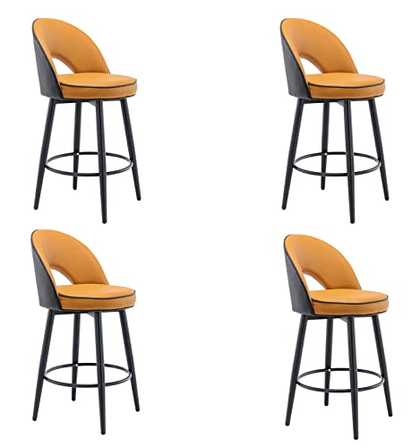 Set mit 4 drehbaren Barhockern, gepolstert in hellem Khaki-Leder mit schwarzen Metallbeinen, Thekenhöhe, Hocker mit Fußstütze für Zuhause, Bar oder Esszimmer (Grau-Orange) von Generisch