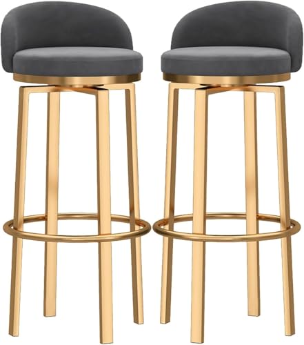 Set mit 4 drehbaren Barhockern mit Rückenlehne, Thekenhöhe, gepolsterte Küchenhocker für Zuhause, Bar/Theken, stilvolle goldgraue Beine, 2-teiliges Design, moderner Komfort von Generisch