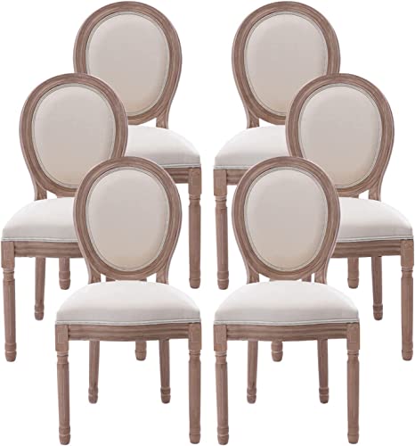 Set mit 4 französischen Esszimmerstühlen aus Stoff, runde Rückenlehne, ovale Seitenstühle mit Gummiholzbeinen für Bauernhaus, Wohnzimmer, Küche, Restaurant – Beige von Generisch