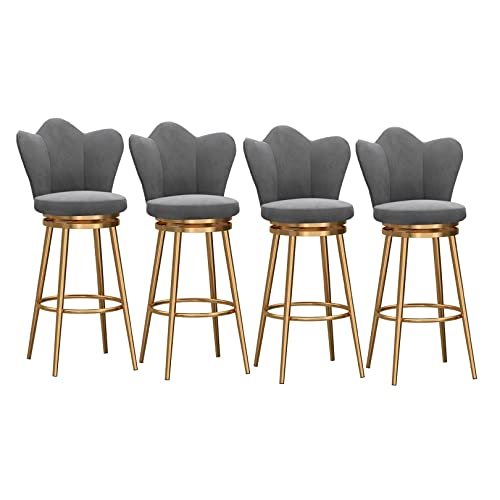 Set mit 4 grauen Samt-gepolsterten Thekenhockern mit goldfarbenen Beinen, 75 cm Höhe, für kleine Küchen oder Essbereiche Set mit 4 grauen Samt-gepolsterten Thekenhockern mit goldfarbenen Beinen, 75 cm Höhe, für kleine Küchen oder Essbereiche von Generisch