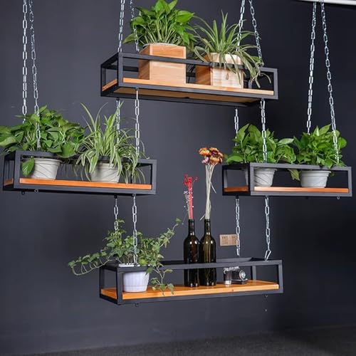 Set mit 4 hängenden Blumentopfregalen, Deckenständer mit Massivholz und Eisenrahmen, stilvolles Pflanzenregal für Balkon, Bar und Blumenladen-Dekor Set mit 4 hängenden Blumentopfregalen, Deckenständer mit Massivholz und Eisenrahmen, stilvolles Pflanzenregal für Balkon, Bar und Blumenladen-Dekor von Generisch