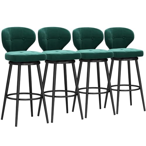 Set mit 4 luxuriösen Barhockern aus Samt mit Metall-Fußstütze, moderne Thekenstühle mit hoher Rückenlehne, stilvolle gepolsterte Bar-Sitzgelegenheit für Küche oder Esszimmer von Generisch