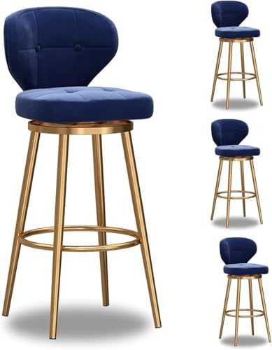 Set mit 4 modernen Barhockern aus Samt, 360° drehbar, Thekenhöhe mit Rückenlehne, Blau, 65 cm Sitzhöhe, perfekt für Kücheninsel und Essbereich von Generisch