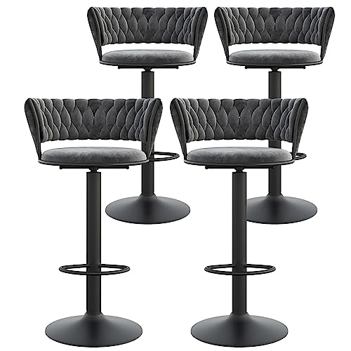 Set mit 4 modernen Barhockern aus Samt mit 360° drehbarer höhenverstellbarer Rückenlehne und schlanken, schwarzen Metallbeinen, Grau von Generisch