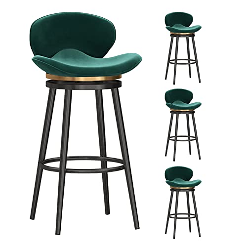 Set mit 4 modernen Barhockern aus Samt mit Drehgelenk, niedrige Rückenlehne, schwarze Metallbeine, ideal für Küche, Pub, Bistro, Grün von Generisch