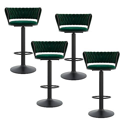 Set mit 4 modernen Barhockern aus Samt mit Rückenlehne, getuftetes Design & schwarzer Fußstütze – stilvolle Küchen- und Heim-Barstühle für Esszimmer, Insel, Grün von Generisch