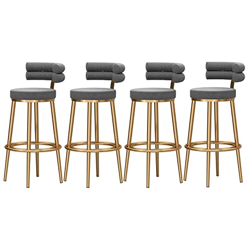 Set mit 4 modernen Barhockern aus grauem Samt mit Rückenlehne und goldfarbenem Sockel, hohe Esszimmerstühle für Zuhause, Bar, Küche, Insel, 65 cm hoch, Thekenhöhe von Generisch