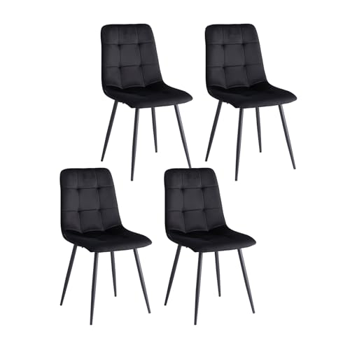 Set mit 4 modernen Esszimmerstühlen, gepolstert, Küchenstühle mit 9 Gittermuster, Metallbeine, holländische Samtpolsterung, stilvolle schwarze Esszimmermöbel Set mit 4 modernen Esszimmerstühlen, gepolstert, Küchenstühle mit 9 Gittermuster, Metallbeine, holländische Samtpolsterung, stilvolle schwarze Esszimmermöbel von Generisch