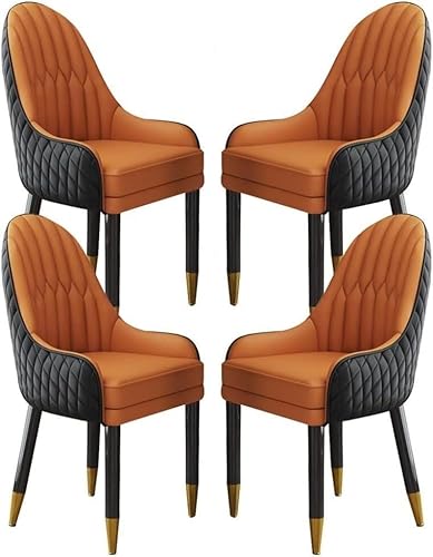 Set mit 4 modernen Esszimmerstühlen aus Mikrofaser-Leder mit Massivholzbeinen, stilvolle Küchenstühle für Wohnzimmer, Lounge, Schlafzimmer oder Balkon, Schwarz und Orange von Generisch