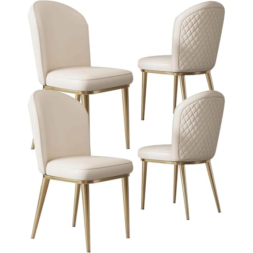 Set mit 4 modernen Esszimmerstühlen aus weißem Kunstleder mit goldfarbenen Metallbeinen, stilvolle Seitenstühle für Küche oder Wohnzimmer von Generisch