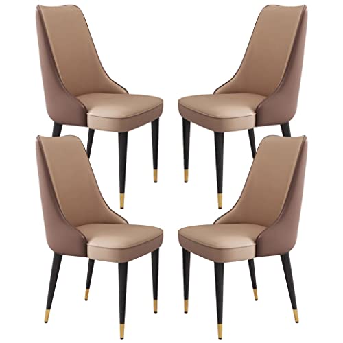 Set mit 4 modernen Mikrofaser-Leder-Küchenesszimmerstühlen mit stabilen Beinen aus Karbonstahl, bequemer Arbeitszimmerstuhl für Küchentisch (Kaffee + khakifarbenes Bein) von Generisch