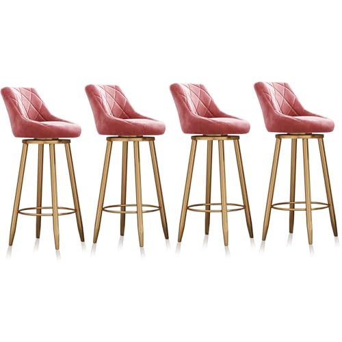 Set mit 4 rosa Samt-Drehbarhockern mit Rückenlehne, Thekenhöhe, Stühle für Kücheninsel oder Kneipe, 65 cm hoch, goldene Beine, stilvolle und bequeme Sitzmöglichkeit von Generisch