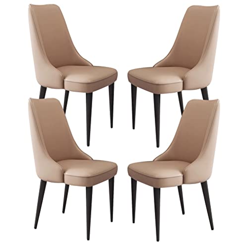 Set mit 4 stabilen Küchen-Esszimmerstühlen – Mikrofaser-Leder-Seitenstühle mit Beinen aus Karbonstahl für Esszimmer, Arbeitszimmer, Lounge, Khaki, schwarze Beine von Generisch
