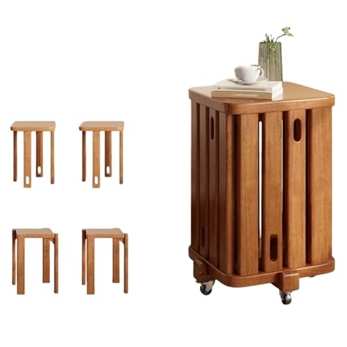 Set mit 4 stapelbaren Holzhockern – Stapelstühle aus Massivholz & kleine Beistelltische – keine Installation erforderlich – perfekt für Wohnzimmer, Schlafzimmer, Küche, Esszimmer von Generisch