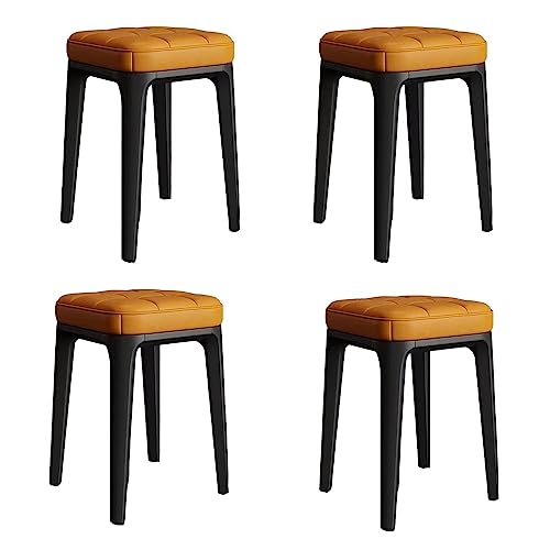 Set mit 4 stapelbaren PU-Leder-Hockern mit gepolsterten Sitzen, quadratisches Design, vierbeinige, tragbare Nisthocker für Frühstück, Esszimmer und Zuhause, stapelbare Kunststoffstühle in Orange von Generisch