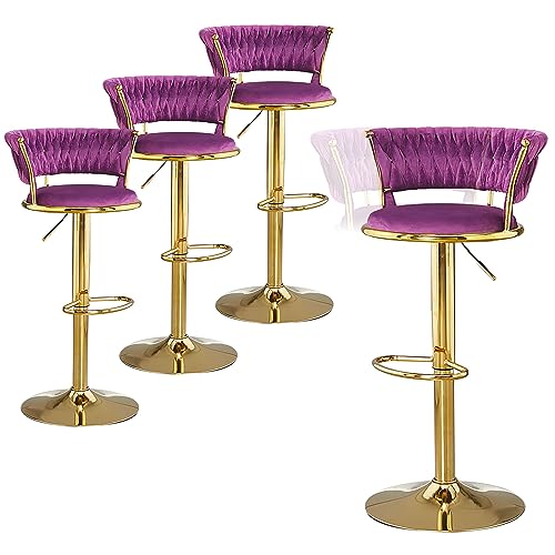 Set mit 4 verstellbaren Barhockern aus Samt – Moderne, um 360° drehbare Hochstühle mit Fußstütze für Küche, Insel, Frühstücksbar, Lila Set mit 4 verstellbaren Barhockern aus Samt – Moderne, um 360° drehbare Hochstühle mit Fußstütze für Küche, Insel, Frühstücksbar, Lila von Generisch