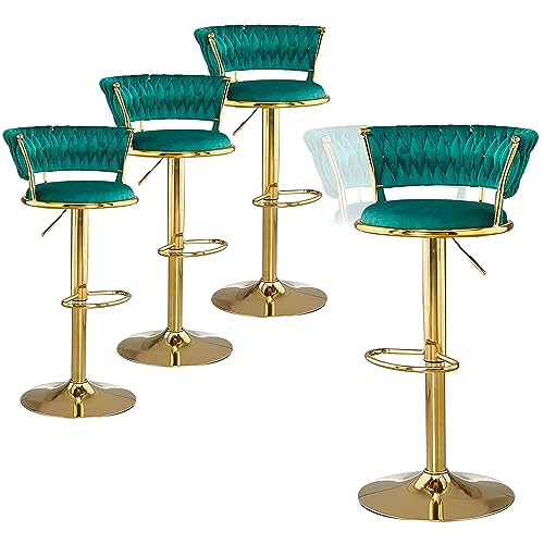 Set mit 4 verstellbaren Barhockern aus Samt – dunkelgrüne hohe Thekenhocker mit Fußstütze für Kücheninsel & Frühstücksbar, 360° drehbar, stilvolles, modernes Design von Generisch