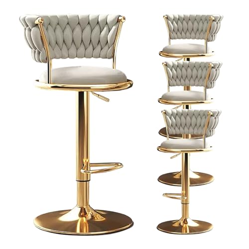 Set mit 4 verstellbaren Barhockern aus Samt mit Rückenlehne, Drehstuhl, modernes Design mit goldfarbener Fußstütze, für Kücheninsel/Pub/Bar, Höhe 54–74 cm, gebrochenes Weiß Set mit 4 verstellbaren Barhockern aus Samt mit Rückenlehne, Drehstuhl, modernes Design mit goldfarbener Fußstütze, für Kücheninsel/Pub/Bar, Höhe 54–74 cm, gebrochenes Weiß von Generisch