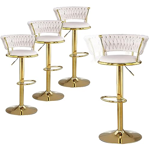 Set mit 4 verstellbaren Barhockern aus Samt mit Rückenlehne, gewebtes Design, goldfarbener Metallfuß – perfekt für Küche, Pub oder Bar. Set mit 4 verstellbaren Barhockern aus Samt mit Rückenlehne, gewebtes Design, goldfarbener Metallfuß – perfekt für Küche, Pub oder Bar. von Generisch