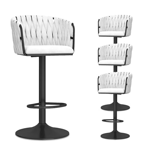 Set mit 4 verstellbaren Barhockern aus Samt mit gewebter Rückenlehne, moderne Drehstuhl, Thekenhöhe, Metallsockel, für Küche, Zuhause, Bar, Esszimmer, Weiß von Generisch