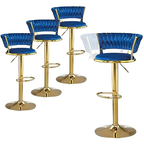 Set mit 4 verstellbaren Samt-Küchenhockern mit Rückenlehne, gewebtes Design und goldfarbenem Metallsockel, perfekt für Kneipen, Bars oder Küchendekoration Set mit 4 verstellbaren Samt-Küchenhockern mit Rückenlehne, gewebtes Design und goldfarbenem Metallsockel, perfekt für Kneipen, Bars oder Küchendekoration von Generisch