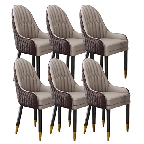 Set mit 6 Küchen-Esszimmerstühlen, Mikrofaser-Leder, Massivholzbeine, stilvolle Wohnzimmer- und Balkon-Lounge-Stühle (Kaffee & Khaki), perfekt für Heimdekoration von Generisch