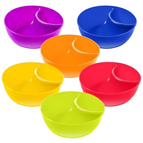 Set mit 6 Kunststoff-Servierschalen mit Trennwänden, perfekt für Chips, Dips und Saucen, mikrowellen- und spülmaschinenfest, buntes Design Set mit 6 Kunststoff-Servierschalen mit Trennwänden, perfekt für Chips, Dips und Saucen, mikrowellen- und spülmaschinenfest, buntes Design von Generisch