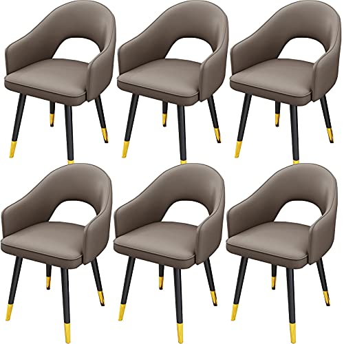 Set mit 6 modernen, wasserdichten Esszimmerstühlen aus Leder mit hoher Rückenlehne, gepolsterter Sitzfläche und Beinen aus Karbonstahl, stilvolle Küchenstühle für Esszimmer und Wohnzimmer (Dunkelgrau) von Generisch