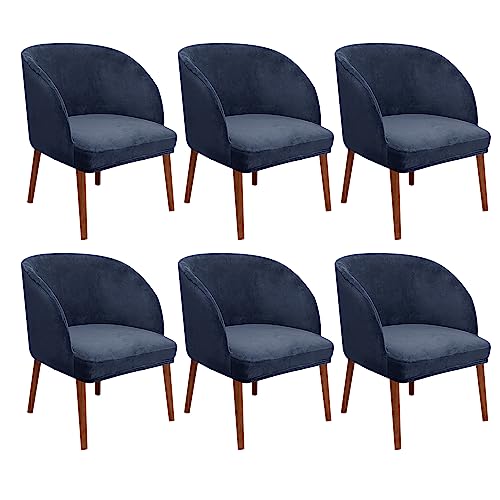 Set mit 6 modernen gebogenen Samt-Esszimmerstuhlhussen für Wohnzimmer, Schlafzimmer, Schminktisch, Lesen, Marineblau, stilvolle Schonbezüge von Generisch