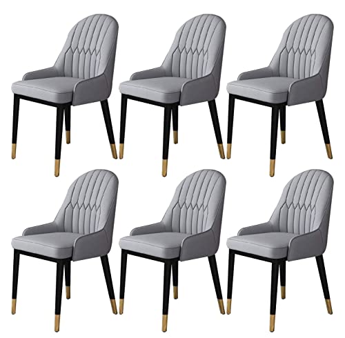 Set mit 6 modernen grauen PU-Leder-Esszimmerstühlen, hohe Rückenlehne, gepolsterte weiche Sitzfläche, wasserdichte Küchen- und Wohnzimmer-Seitenstühle mit stabilen Metallbeinen von Generisch