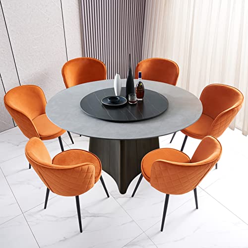Set mit 6 stilvollen orangefarbenen Samt-Esszimmerstühlen mit 5 cm Kissen, langlebige schwarze Metallbeine, moderne Küchen- und Wohnzimmer-Theken-Sitzgruppe von Generisch