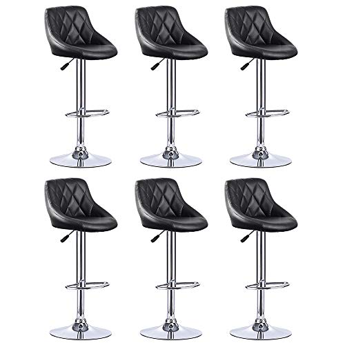 Set mit 6 verstellbaren Barhockern, 360° drehbar, skandinavische PU-Lederstühle mit Rückenlehne und Fußstütze, hohe Barstühle, Schwarz (6 Stück) von Generisch