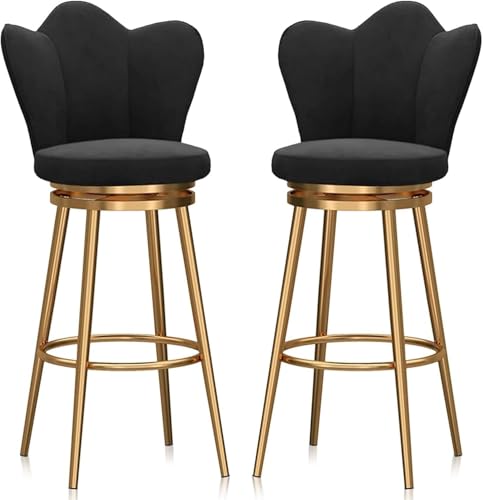 Set von 2 drehbaren Hockern in Gegenhöhe, Samt, Schmetterling, Rückenlehne, Esszimmerstühle, multifunktional, Küchen- und Essmöbel, bequem, 65 cm hoch, Hocker für HomeBar von Generisch