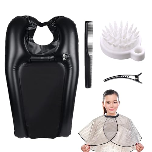 Shampoo-Waschbecken, aufblasbare Shampoo-Schüssel, PVC, aufblasbar, Nackenstütze, Haarwaschwanne, mit Schal-Clip-Kämmen, leichtes Tablett für Waschbecken und Heimgebrauch, 60 x 37 x 10 cm, 1 Set von Generisch