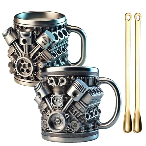 Sherum V-MAXX Mug, Glosrity, Graddi V-MAXX Mug, V8 Engines Stainless Steel Cup, Engines Stainless Steel Cup V8 & V6, 3D, Personalized, Perfect for Car Enthusiasts (V8+V6) von Generisch