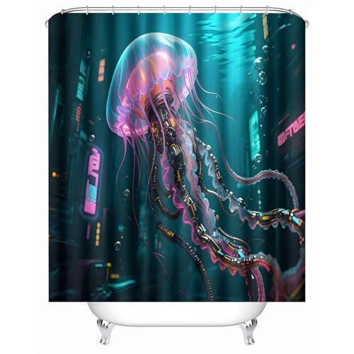 Shower Curtains 90 x 180 cm Mechanische Qualle duschvorhang Vintage Wasserdichtes Mikrofaser Bad Deko für Gästezimmer, Ferienhaus oder Mietwohnung MY1662 von Generisch