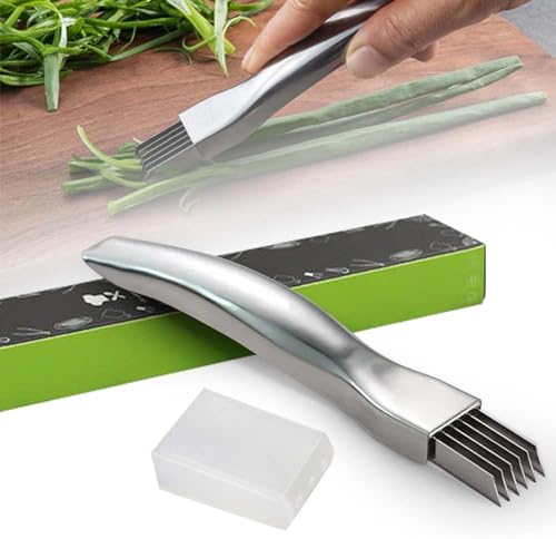 Shred Silk The Knife, 2024 New Spring Onion Slicer, Edelstahl Scallion Slicer, Zwiebelmesser Zwiebel Shredder Messer Scallion Cutter Obst Gemüse Lebensmittel Knoblauch Chopper (2) von Generisch