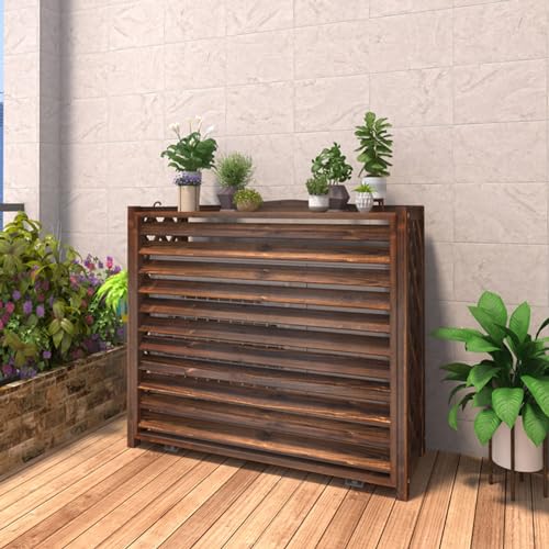 Sichtschutzzaun aus Holz für den Außenbereich, rustikale Klimaanlagenabdeckung und Blumentopf-Präsentationsständer, vielseitige Innen- und Außendekoration (Größe: 110 x 50 x 145 cm) von Generisch
