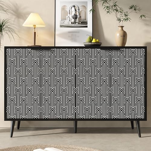 Sideboard,Küchenschrank mit Arbeitsplatten,Esszimmerschrank mit 4 Türen.Verstellbaren Ablagen,Einzigartiges Geschnitzte Schranktürdesign,für Esszimmer, Wohnzimmer.120×35×78cm,Schwarz von Generisch