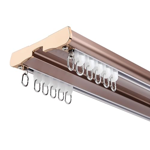 Silent Doppelschienen-Vorhangschienensystem, robuste Aluminiumlegierung, Deckenhalterung, vielseitiger Raumteiler mit Haken für Heimdekoration (Metallic, 5,2 m) von Generisch