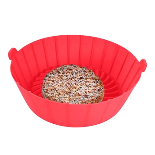 Silikon-Einlagen für Luftfritteusen, wiederverwendbar, runde Luftfritteusen-Tablett mit Griff, hitzebeständig, leicht zu reinigen, antihaftbeschichtet, Silikon-Backformen für Ofen, Mikrowelle von Generisch